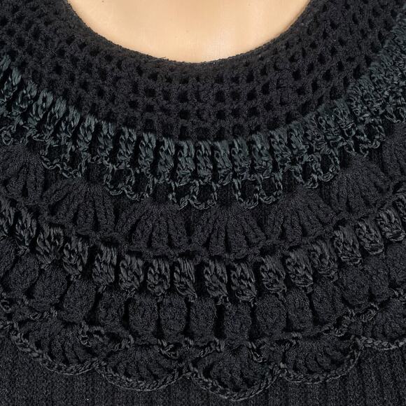 Vtg 60s Nina Spain Black Gothic Lolita Crochet Collared Knit Midi Dress SZ M/L - Picture 3 of 11